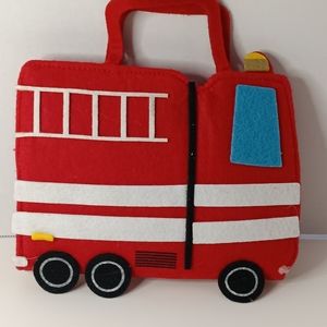 Rare HTF Horizon Group Red Fire Truck Art Pencil holder Felt